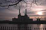 [Battersea from the other side of the Thames with the sunset in the background]